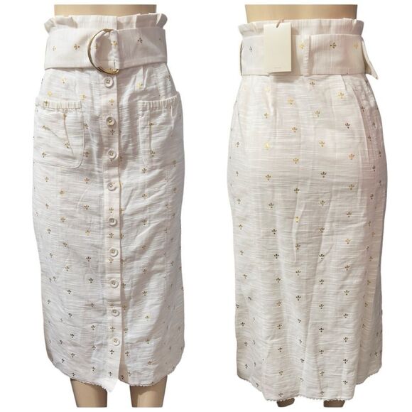 TULAROSA JENNA‎ BELTED BUTTON DOWN WHITE MIDI SKIRT SMALL NWT POCKETS - Picture 2 of 11